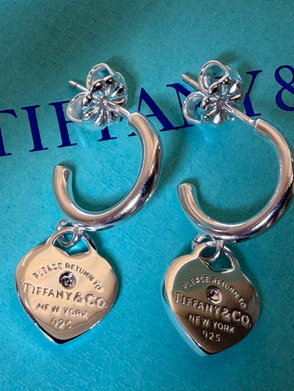 Tiffany & Co. Sterling Silver Blue Heart Charm Earring